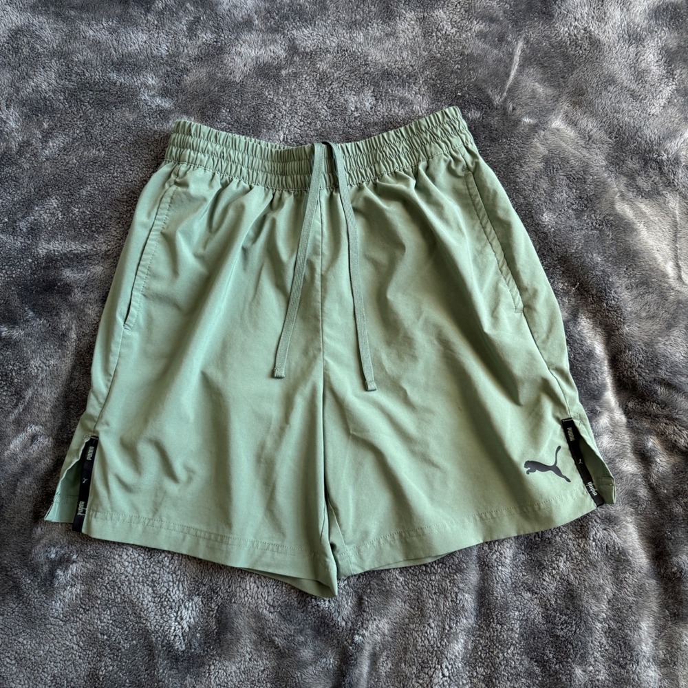 Puma Mens Sage Green Athletic Training Shorts Elastic Waist Drawstring Large